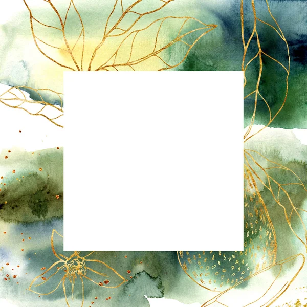 Tarjeta abstracta acuarela con aguacate lineal. Tarjeta pintada a mano con frutas doradas aisladas sobre fondo blanco. Ilustración floral para diseño, impresión, tela o fondo . — Foto de Stock