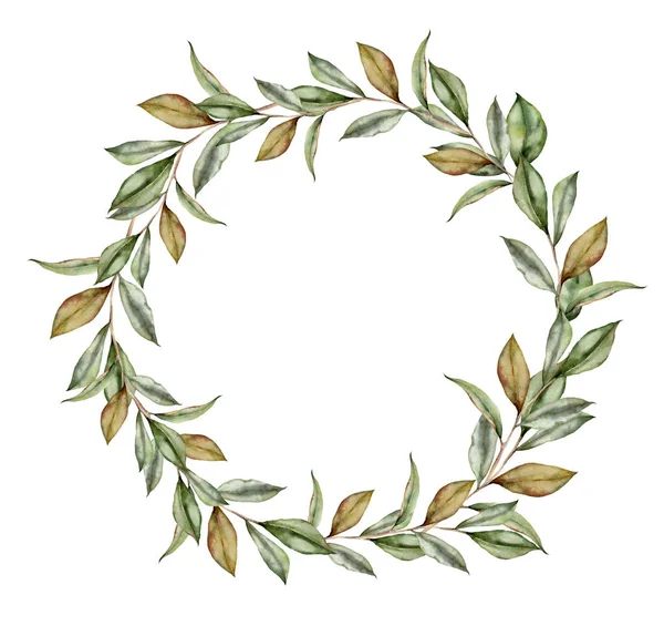 Watercolor floral wreath with leaves of magnolia. Hand painted bouquet with foliage isolated on white background. Floral spring illustration for design, print, fabric or background. — Stock Photo, Image