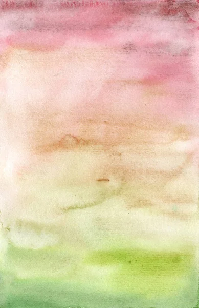 Fundo abstrato aquarela com manchas rosa, bege e verde. Ilustração pastel pintada à mão. Para design, impressão, tecido ou fundo . — Fotografia de Stock