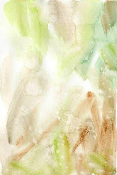 Fundo abstrato aquarela com manchas verdes, marrom e bege. Ilustração pastel pintada à mão. Para design, impressão, tecido ou fundo . — Fotografia de Stock