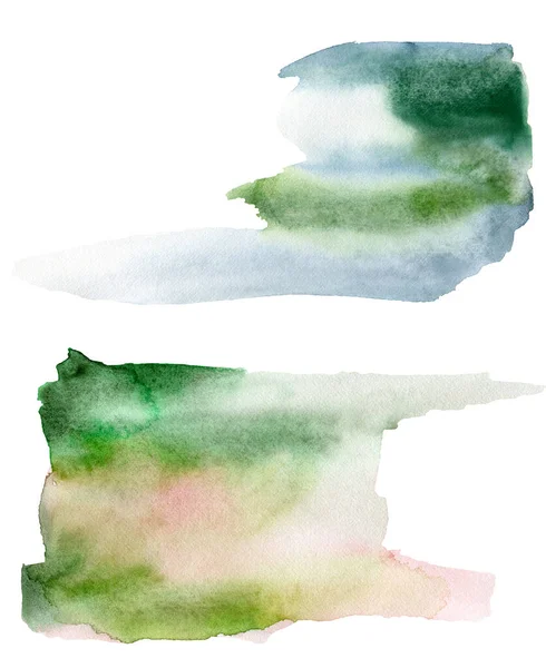 Textura aquarela com manchas azuis, rosa e verdes. Mão pintado bela ilustração com manchas isoladas em um fundo branco. Para design, impressão, tecido ou fundo . — Fotografia de Stock