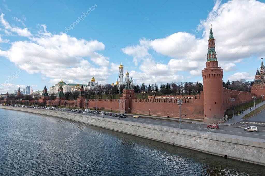 Moscow Kremlin and embankment of Moskva river.