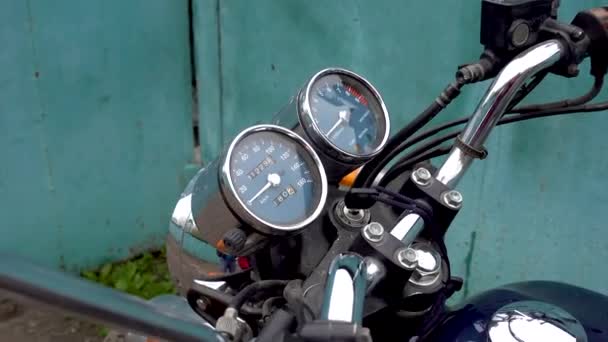 Zoom in of motorcycle speedometer — Stock Video