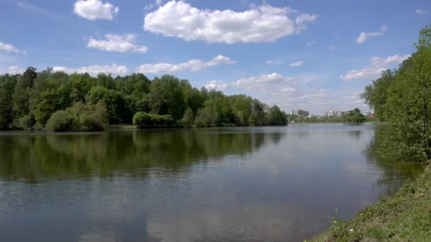 Beautiful pond in the park. Sredniy Tsaritsynskiy prud. Tsaritsyno Park. — Stock Video