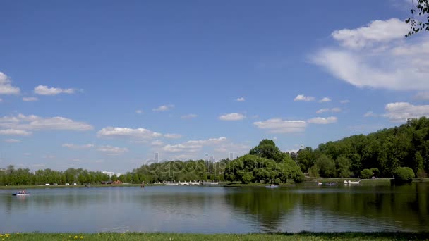 Όμορφη λίμνη στο πάρκο. Prud Sredniy Tsaritsynskiy. Πάρκο Tsaritsyno. — Αρχείο Βίντεο