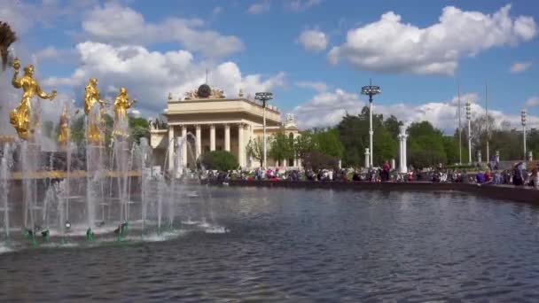 Moscow, Russia - May 27, 2017: The Peoples Friendship Fountain in VDNKh. — Stock Video