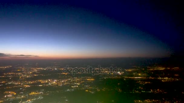 Aerial view on the Moscow city from flying airplane at night — Stock Video