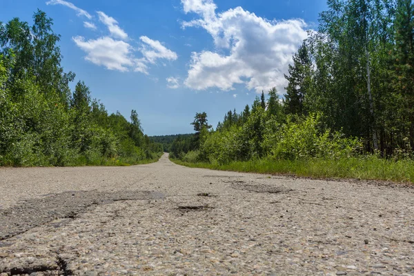 Doğu Kazakistan bölgesinde beyaz bulutlar dağ orman gökyüzünde yol.