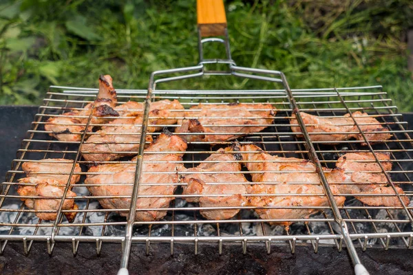 Carne barbecue sulla griglia deliziosi pezzi di grigliate — Foto Stock