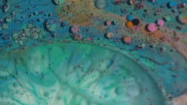 Beautiful combination of paint and ink in milk and oil. — Stock Video