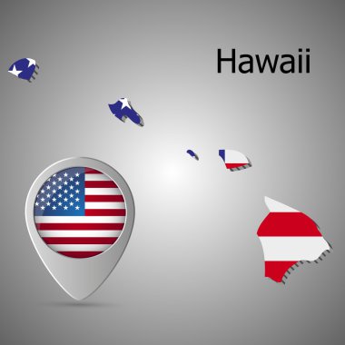 Amerika içinde ve harita işaretçi bayrak ayarlanır ile Hawaii devletin