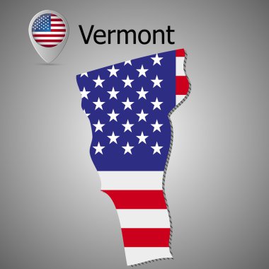 Bize Amerikan bayrağı ile Vermont.Map işaretçi içinde bayrak ile vektör harita.