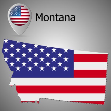 Montana State map with US flag inside and Map pointer with American flag. clipart