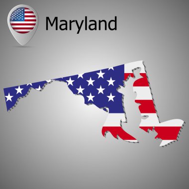 Maryland devlet ve Amerikan bayrağı Haritası. Harita göstergesi Amerikan bayrağı ile.