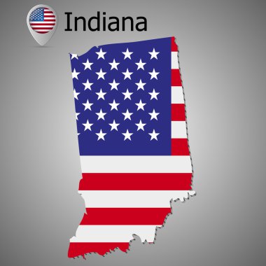 Indiana Eyalet ve Amerikan bayrağı Haritası. Harita göstergesi Amerikan bayrağı ile.