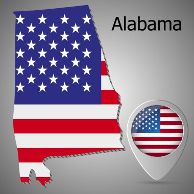 Alabama eyaleti vektör grafik harita bayrak ile. Harita göstergesi Amerikan bayrağı ile.