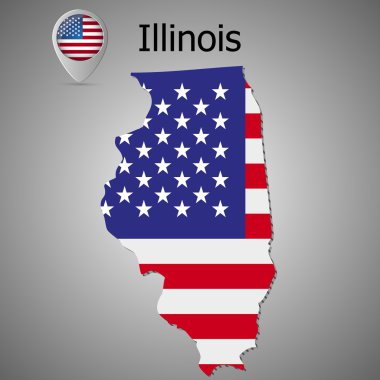 Illinois Eyaleti'nde ve Amerikan bayrağı Haritası. Harita göstergesi Amerikan bayrağı ile.