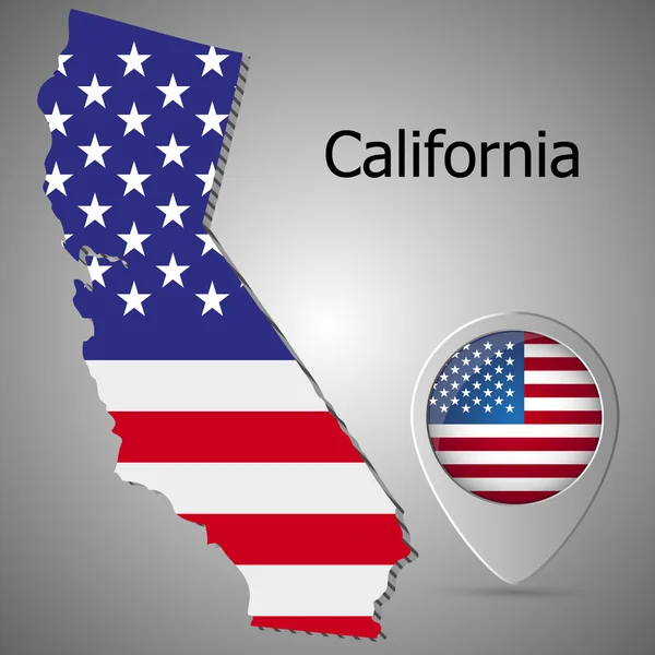 Vlag van Californië kaart en kaart aanwijzer met Amerikaanse vlag vectorillustratie — Stockvector