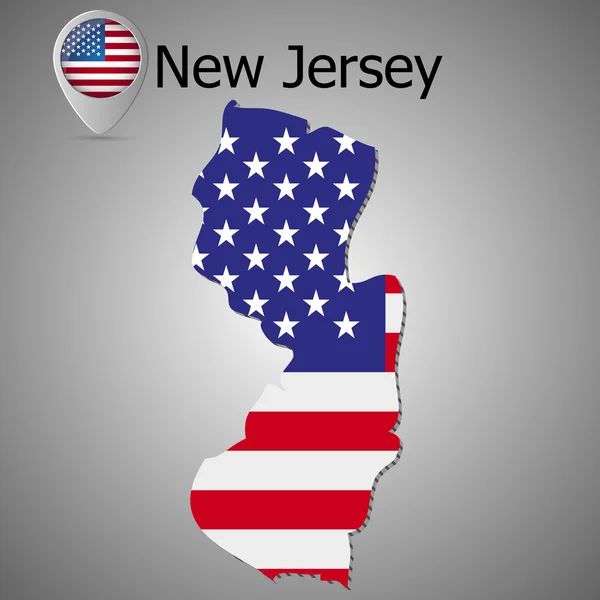 Mapa z New Jersey s americkou vlajkou. Mapa ukazatel s americkou vlajkou ilustrace — Stockový vektor