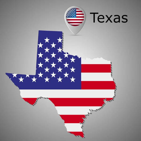 Mapa del Estado de Texas e ilustración de la bandera estadounidense — Vector de stock