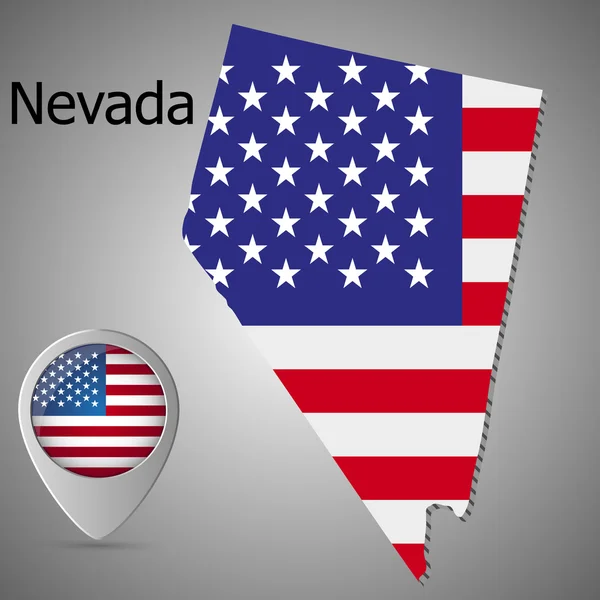 Mappa del Nevada e mappa puntatore con bandiera americana. illustrazione vettoriale — Vettoriale Stock