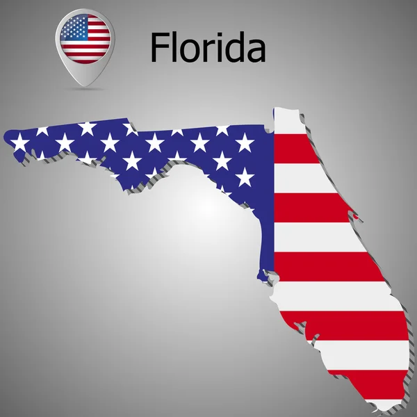 Kaart van de staat van Florida en de Amerikaanse vlag illustratie — Stockvector