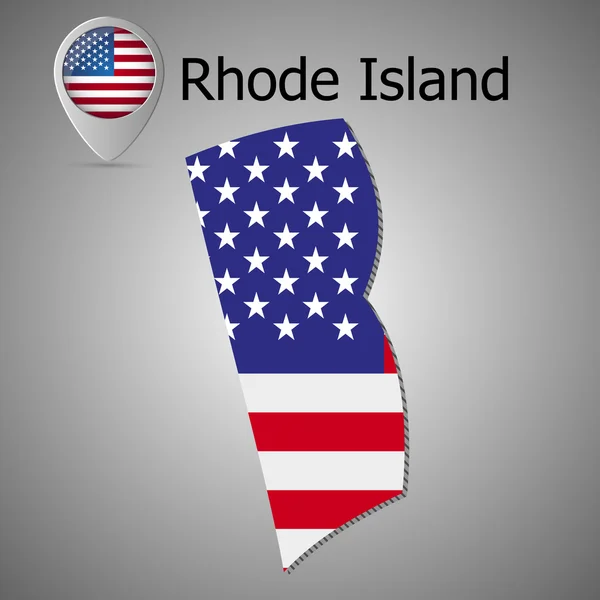 罗德岛岛国家地图与我们美国国旗旗里面和地图指针. — 图库矢量图片