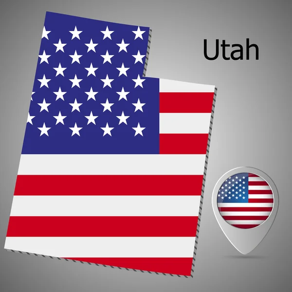 犹他州地图与我们美国国旗旗里面和地图指针 — 图库矢量图片