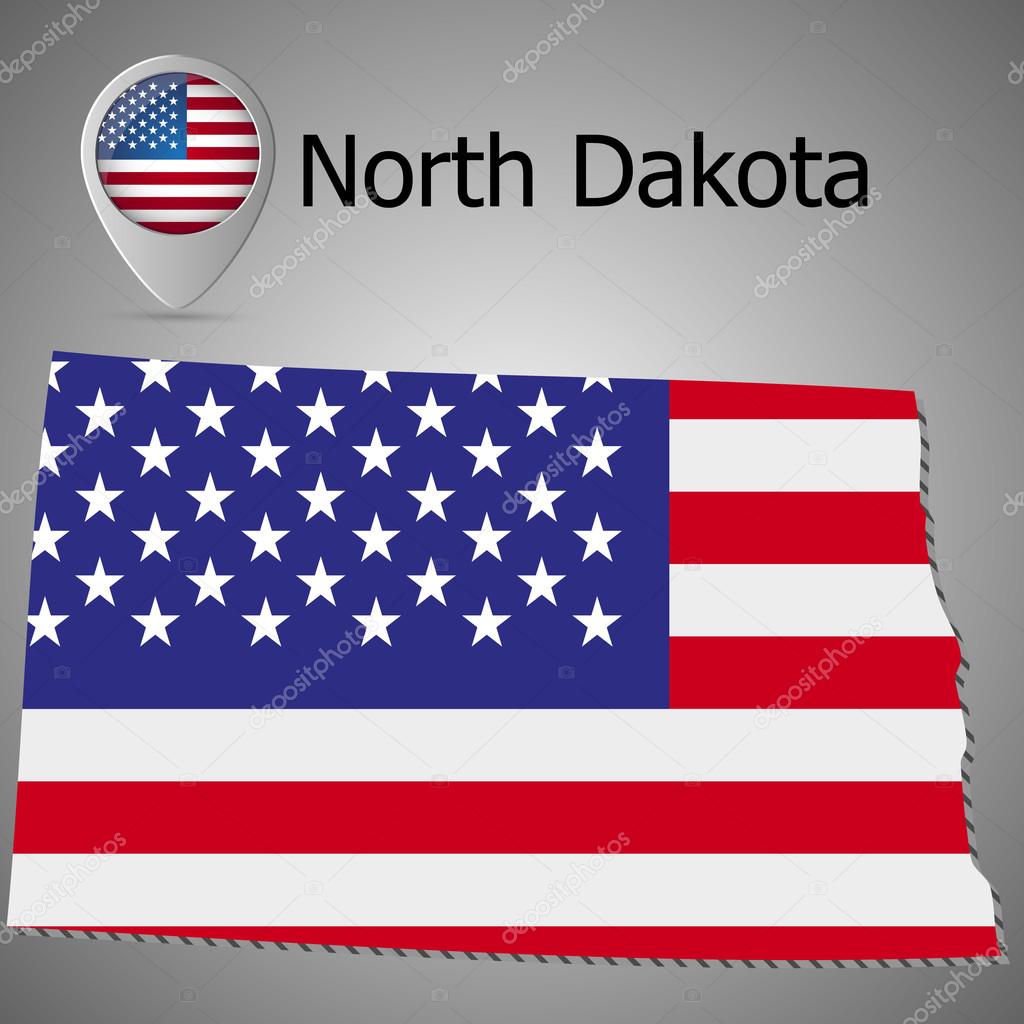 map of North Dakota on American flag. Map pointer with American flag. illustration