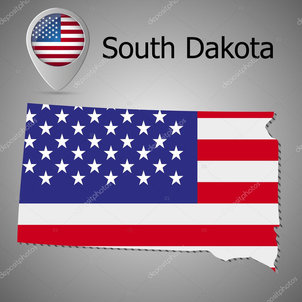 map of South Dakota on American flag. Map pointer with American flag. illustration