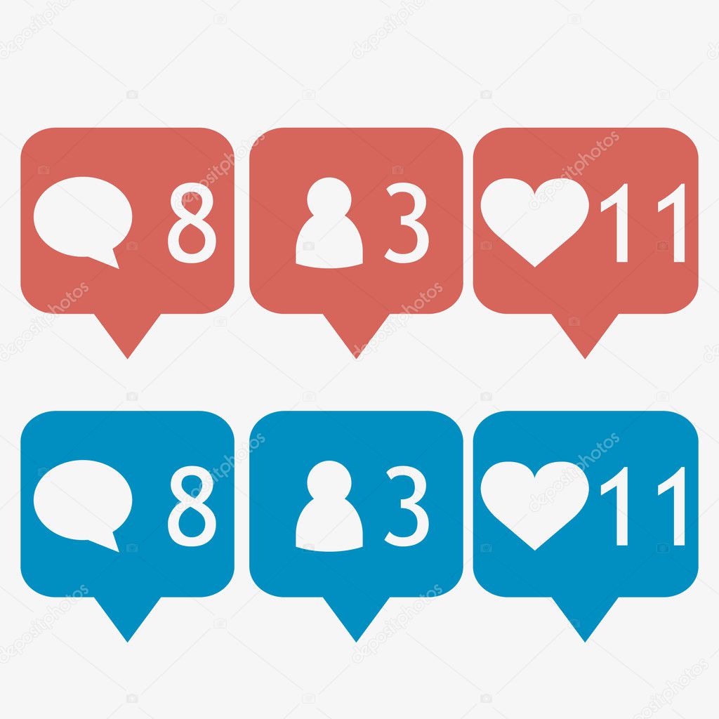 Blue and red bubble notification icon set