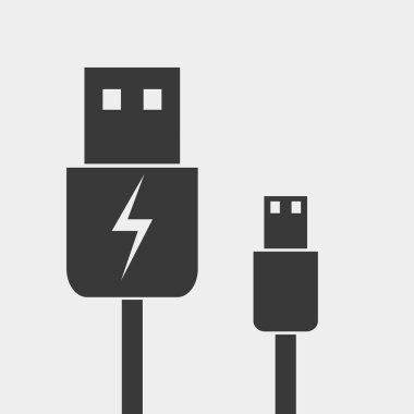 USB kablosu simgesi. Şarj cihazı simge vektör çizim
