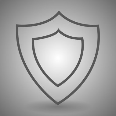 Kalkan doğrusal kutsal kişilerin resmi. Kalın çizgi resimde. Koruma kontur sembolü. Çizim vektör izole anahat