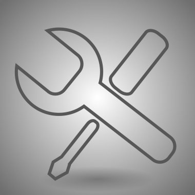 Onarım ince çizgi simgesi, ayarlar anahat vektör logo illüstrasyon izole anahtarı ve tornavida doğrusal piktogram