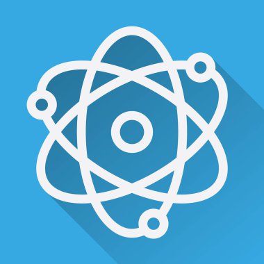 Atom düz doğrusal uzun gölge simgesi. Atomik yapı modeli. Fizik işareti. Vektör satırı simgesi
