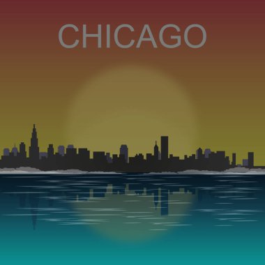 Gün batımı vektör çizim yansıyan Chicago manzarası
