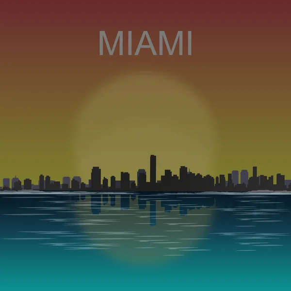 Miami Skyline spiegelt sich bei Sonnenuntergang Vektor Illustration — Stockvektor