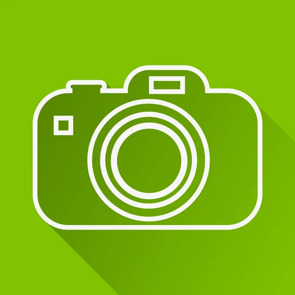 Vetor de ícone de câmera, ilustração sólida, pictograma isolado em verde, sombra longa —  Vetores de Stock