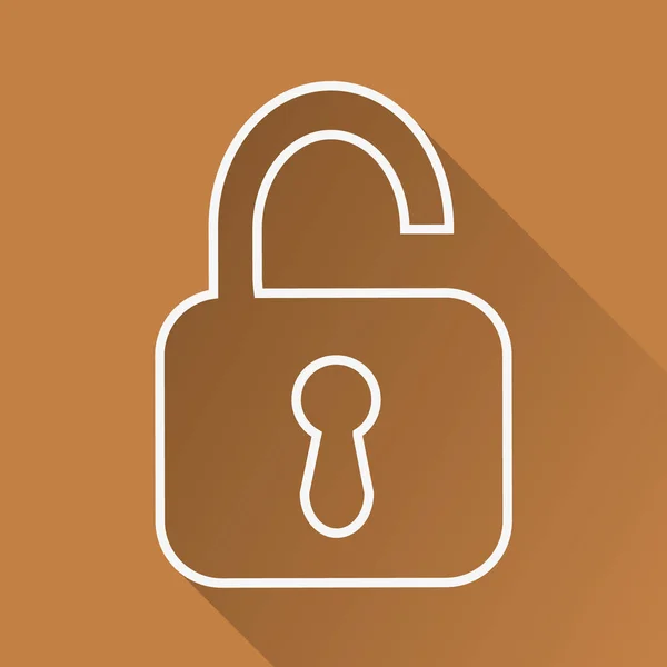 Lock flat linear long shadow icon. open padlock. Security. Vector line symbol — Stock Vector