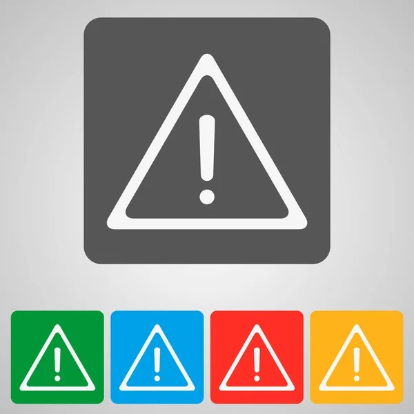 Icono de advertencia. Atención símbolo signo de exclamación. Botones de círculo de colores con icono web plano — Archivo Imágenes Vectoriales