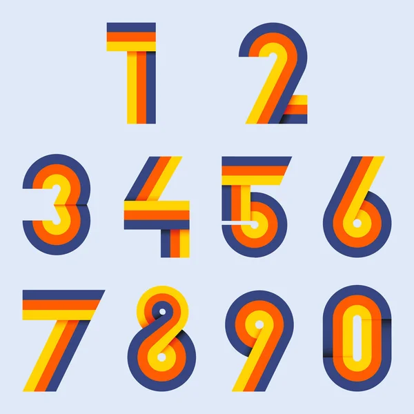 Numeri set hipster, parallela offset linee di intersezione sottile stile idea numeri tipografia elemento di design per l'invito di nozze, la matematica logo simboli mockup — Vettoriale Stock