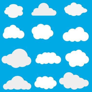 Mavi bir arka plan üzerinde bulutlar koleksiyonu vektör çizim