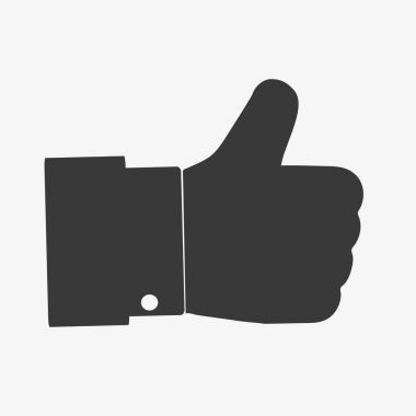 Parmak yukarı simgesini düz tut. Resimler beyaz arkaplanda izole edildi. Vektör gri işaret sembolü