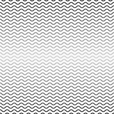 Vektör seamless modeli, yatay dalgalı çizgiler. Tek renkli arka plan ile noktalı resim geçiş efekti. Basit siyah beyaz doku eğri aralıkları ile yineleyin. Parmak izi, dekor, dijital tasarım öğesi