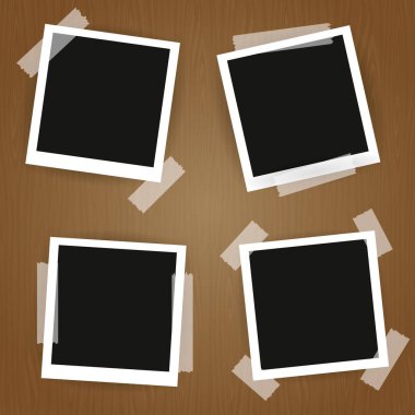 Eski fotoğraf çerçeveleri. Fotoğraf çerçeveleri üzerinde ahşap arka plan izole. Vektör çizim.