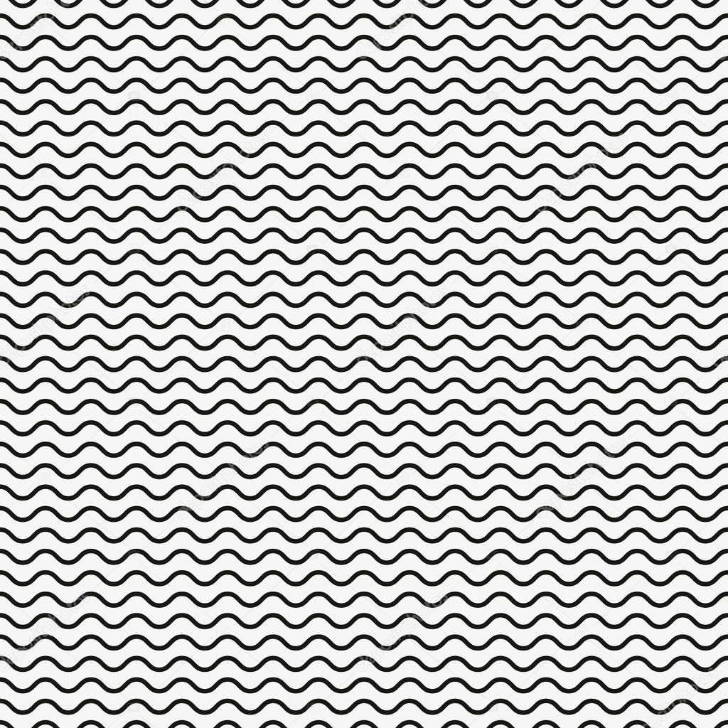 Vector seamless pattern, horizontal wavy lines, smooth bends. Simple monochrome black white background, endless repeat texture. Design element for prints, decoration, textile, digital, web, identity