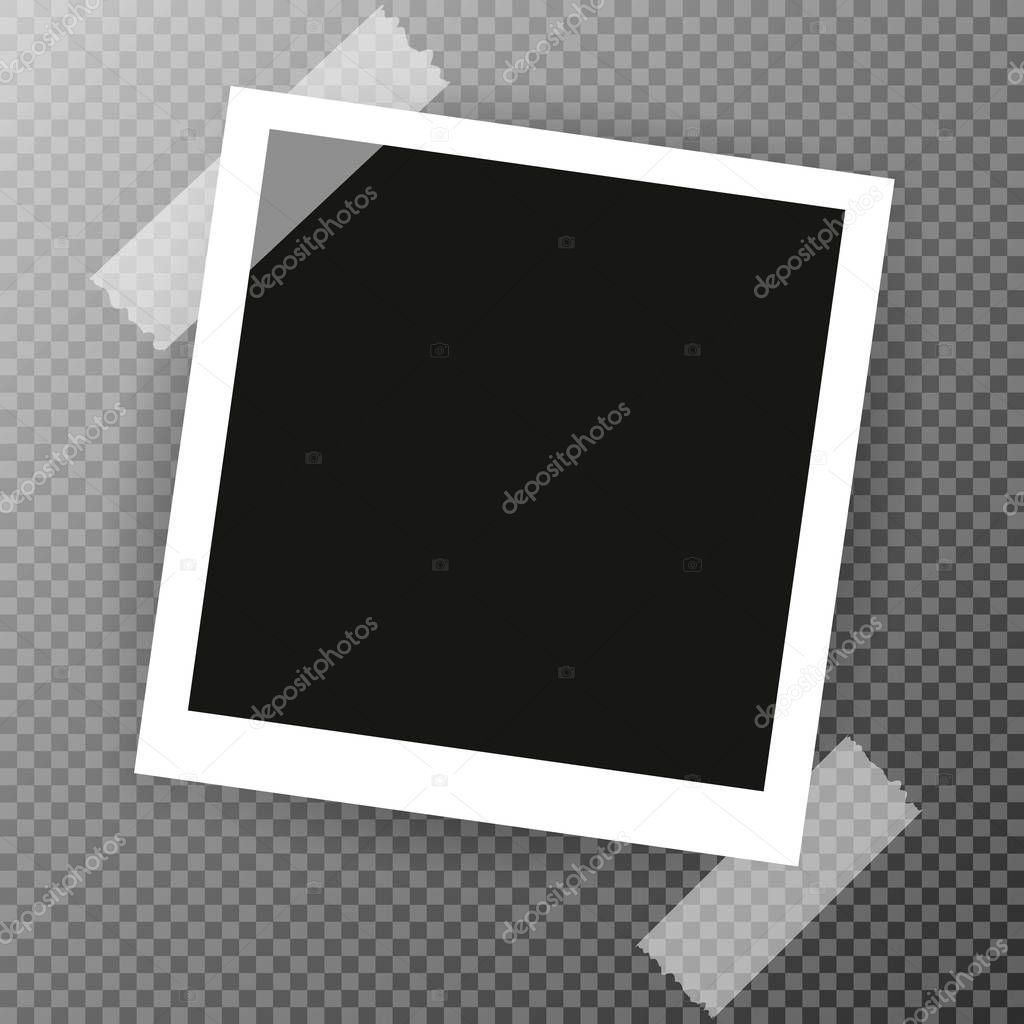 Photo Frame with shadow on Adhesive Sticky Tape Scotch, on isolate background, vector template for your stylish photos or images, EPS10