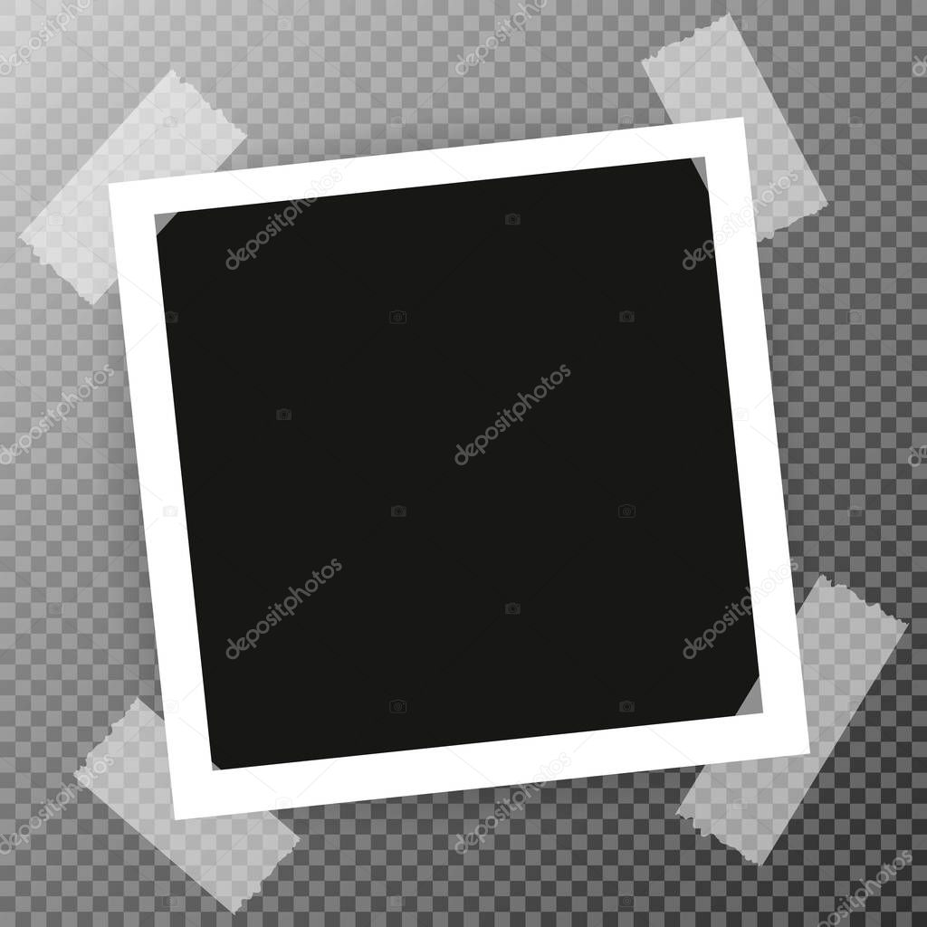 Photo Frame with shadow on Adhesive Sticky Tape Scotch, on isolate background, vector template for your stylish photos or images, EPS10