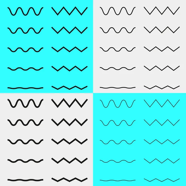 Conjunto de ondulado - curvilíneo e ziguezague - linhas horizontais cruzadas —  Vetores de Stock