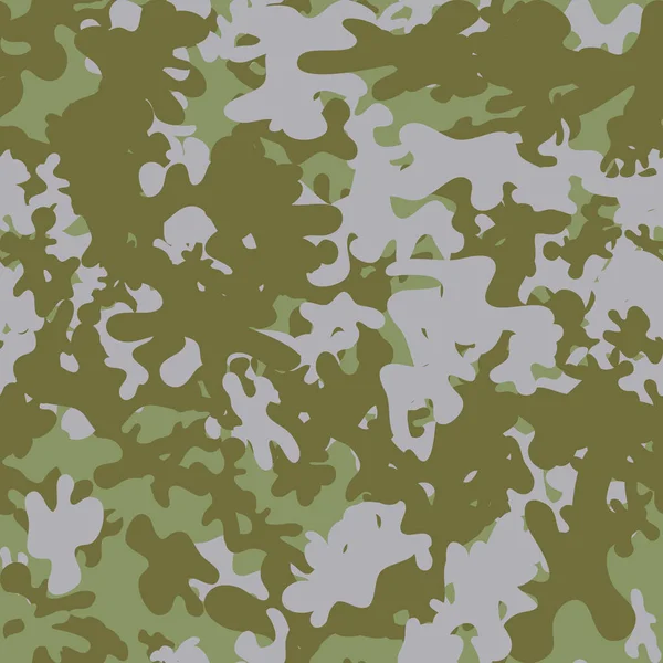 Kamuflaj desenli arka plan kusursuz vektör çizimi. Klasik giyim tarzı kamuflaj tekrarı. Yeşil kahverengi siyah zeytin rengi orman dokusu